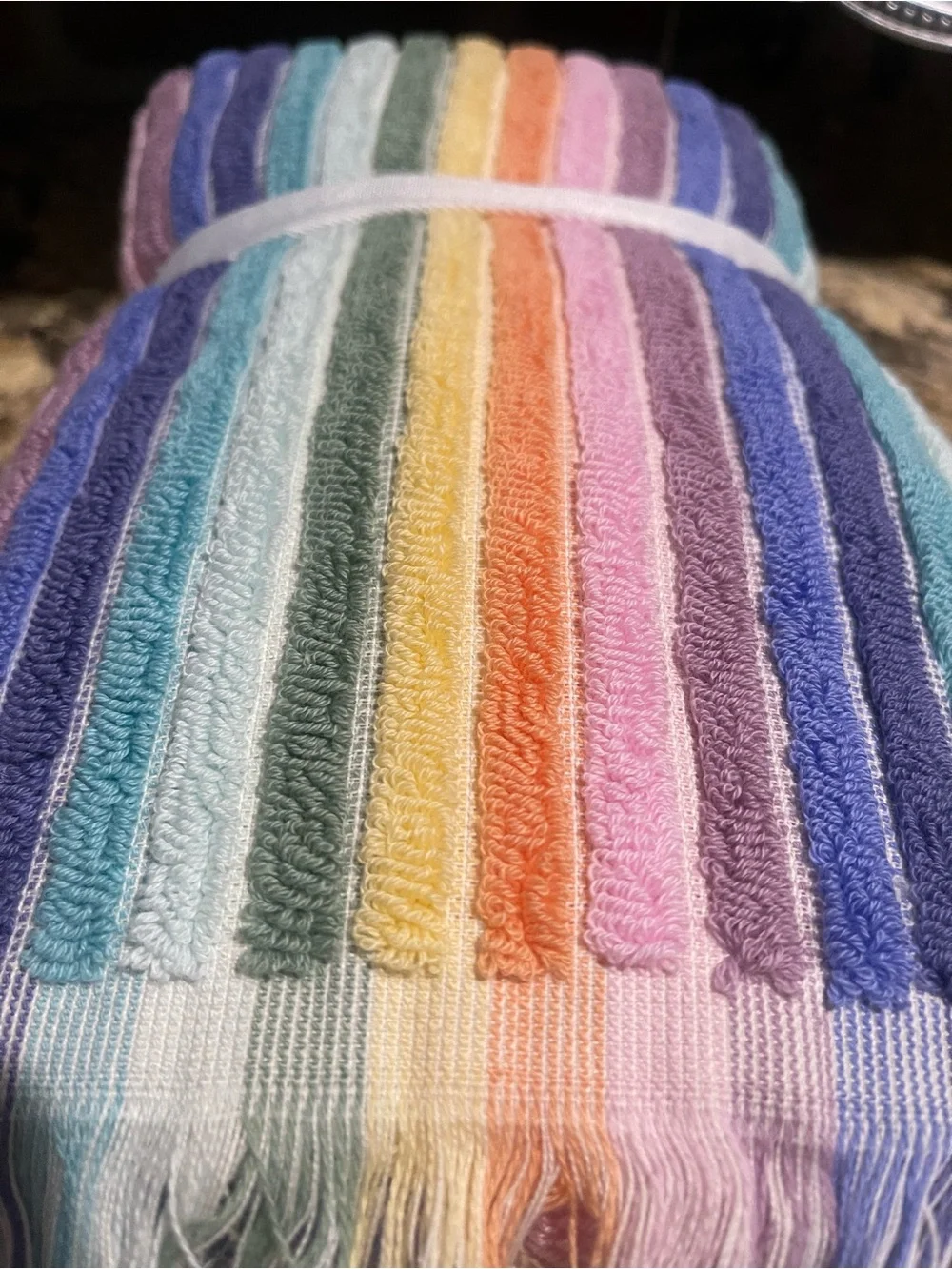 Rachel Zoe striped fringed 100% Cotton Hand Towel set of (2) 18”x28”” -Brand new
